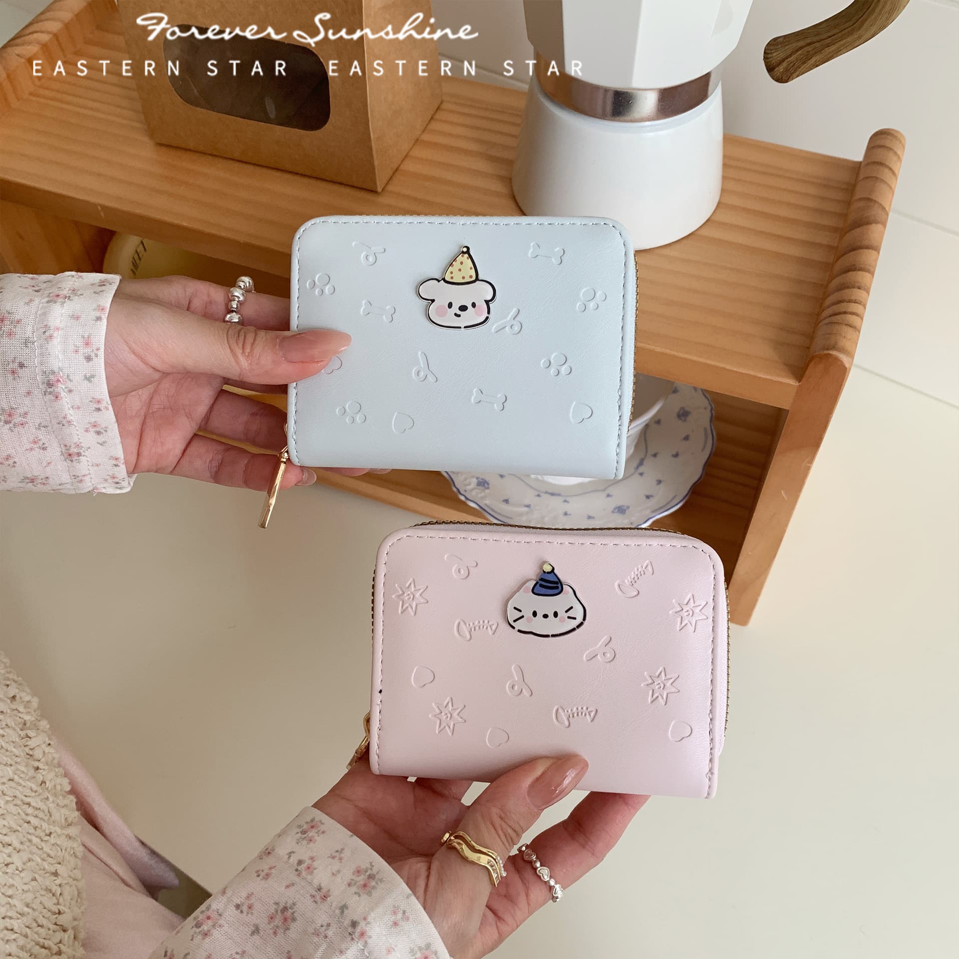 Crown Cat and Dog ~ Organ Wallet New Wallet Girls Short Single Layer Zipper Wallet Japanese and Korean Fashion Large Capacity