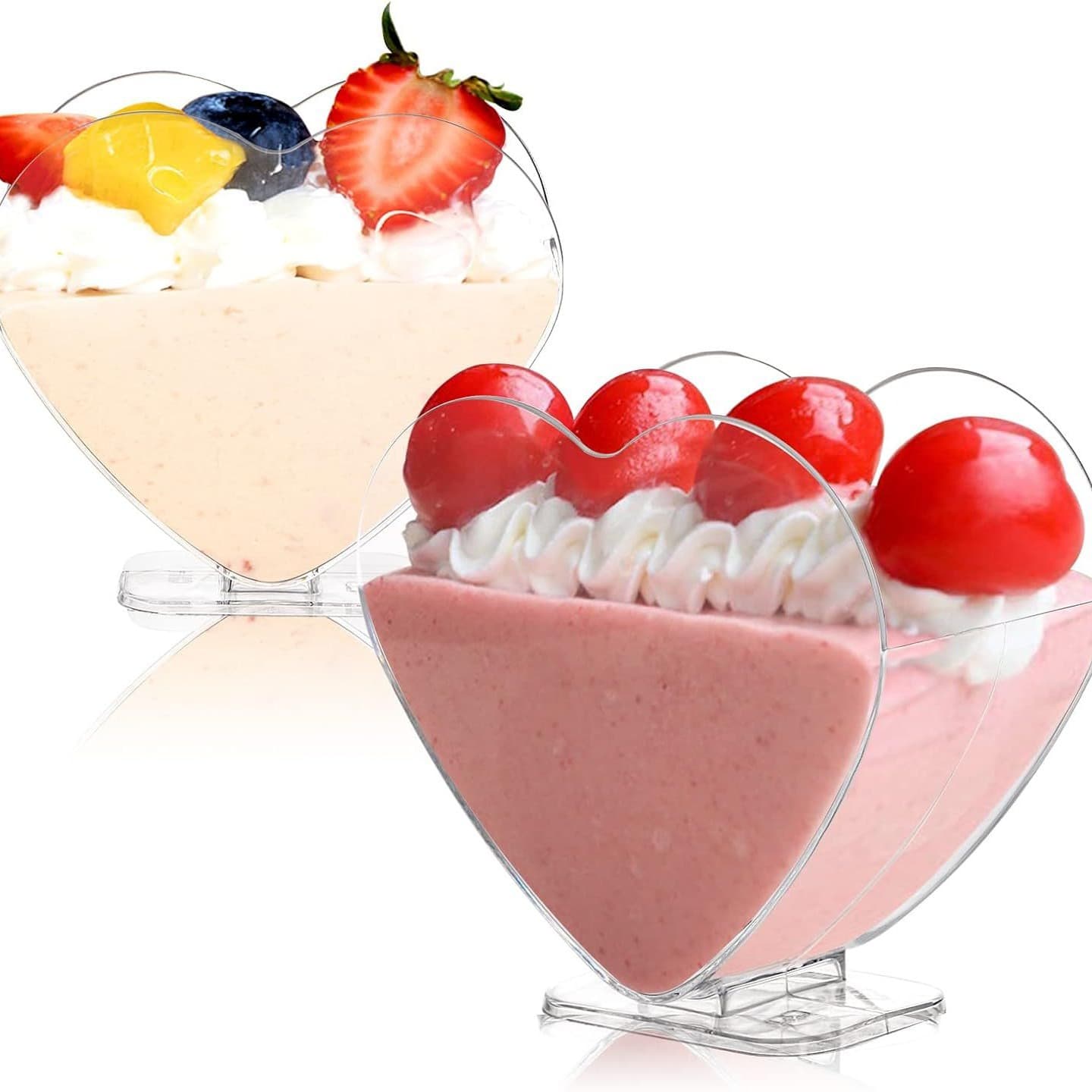 Disposable 4OZ transparent plastic love-shaped dessert cake ice cream tasting party cup with spoon milk tea cup
