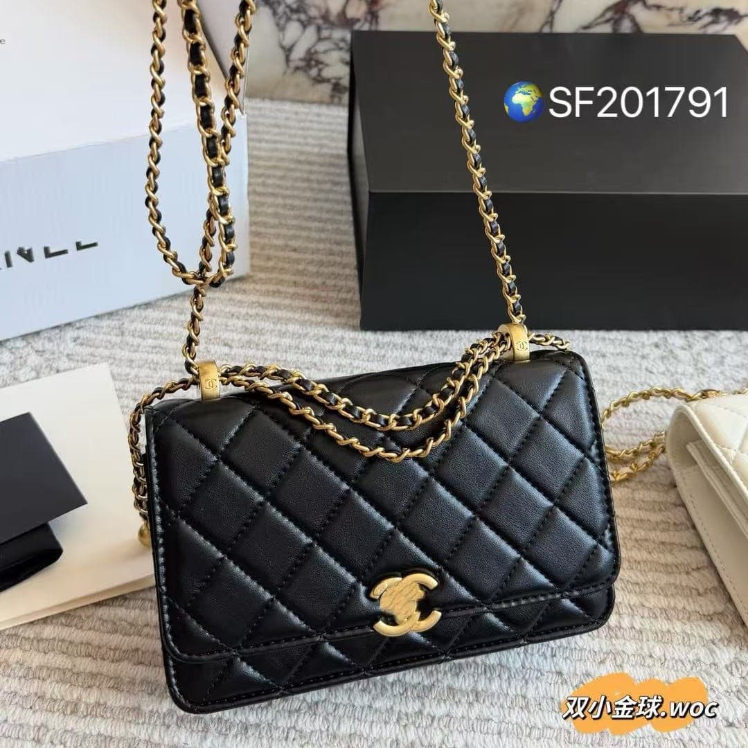 Physical image with logo, WOC small gold ball fortune bag, single shoulder crossbody bag with diamond pattern chain