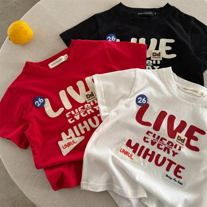Children's Short Sleeve 2026 New Summer Letter Print T-Shirt for Boys and Girls, Japanese Style Base Tee