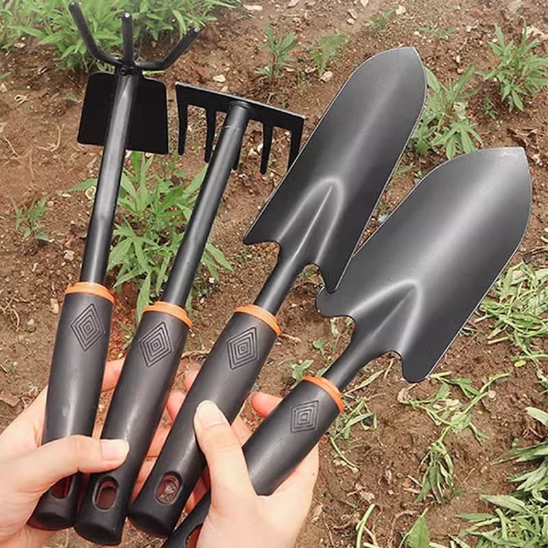 Rubber Handle Shovel, Iron Shovel, Small Shovel, Gardening Tool 3-Piece Set, Small Rake, Small Hoe, Spade, Agricultural, Beachcombing, Gardening