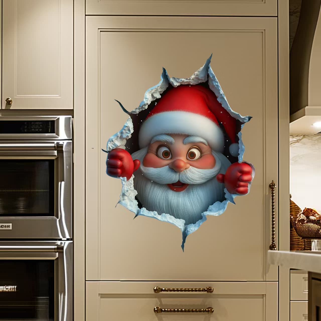 Christmas cute Santa Claus breaking through the wall effect wall sticker, removable self-adhesive toilet sticker for wholesale