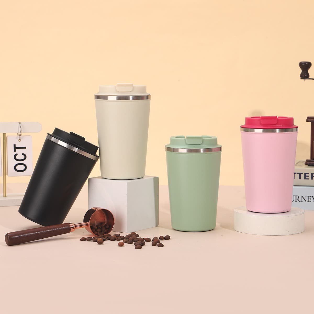 Cross-border Minimalist Flip Lid Direct Drinking Coffee Cup 304 Stainless Steel Coffee Cup Advertising Gift Engraved Cup Customization