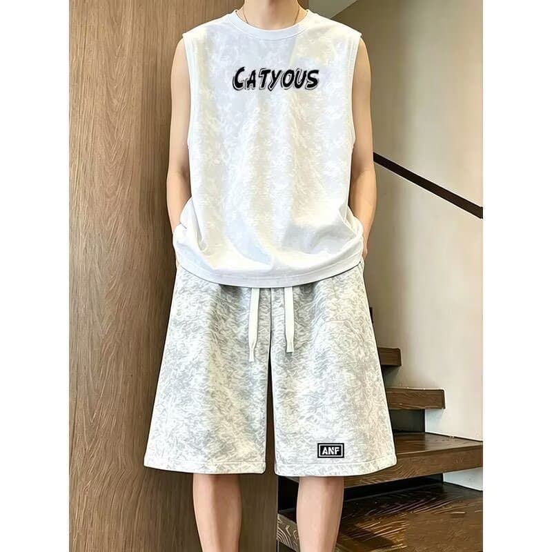 Tie-Dye Men's Short Sleeve Shorts Set 2026 New Summer Sports Tank Top Vest T-Shirt Men's Clothing Wholesale Casual