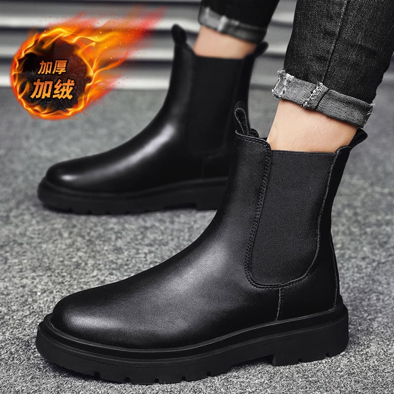2022 Autumn/Winter Men's High-Top Martin Boots Youth Outdoor Black Cotton Shoes New Fashion Casual Flats