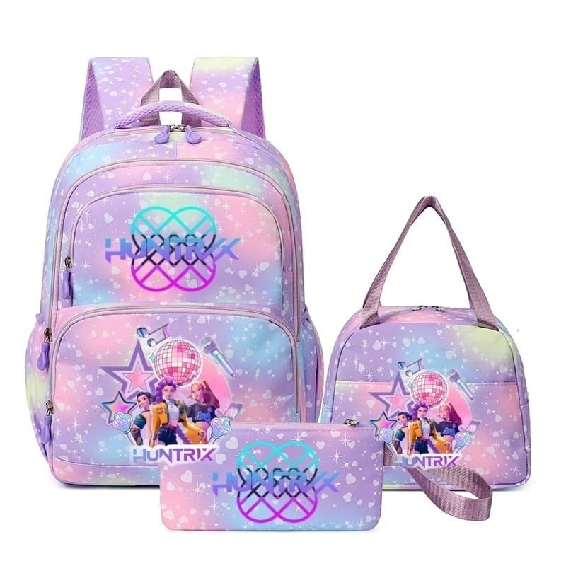 New Cross-border KPop Hunter Girl Group Three-piece Set Pencil Case Lunch Bag Backpack Large Capacity School Bag for Girls