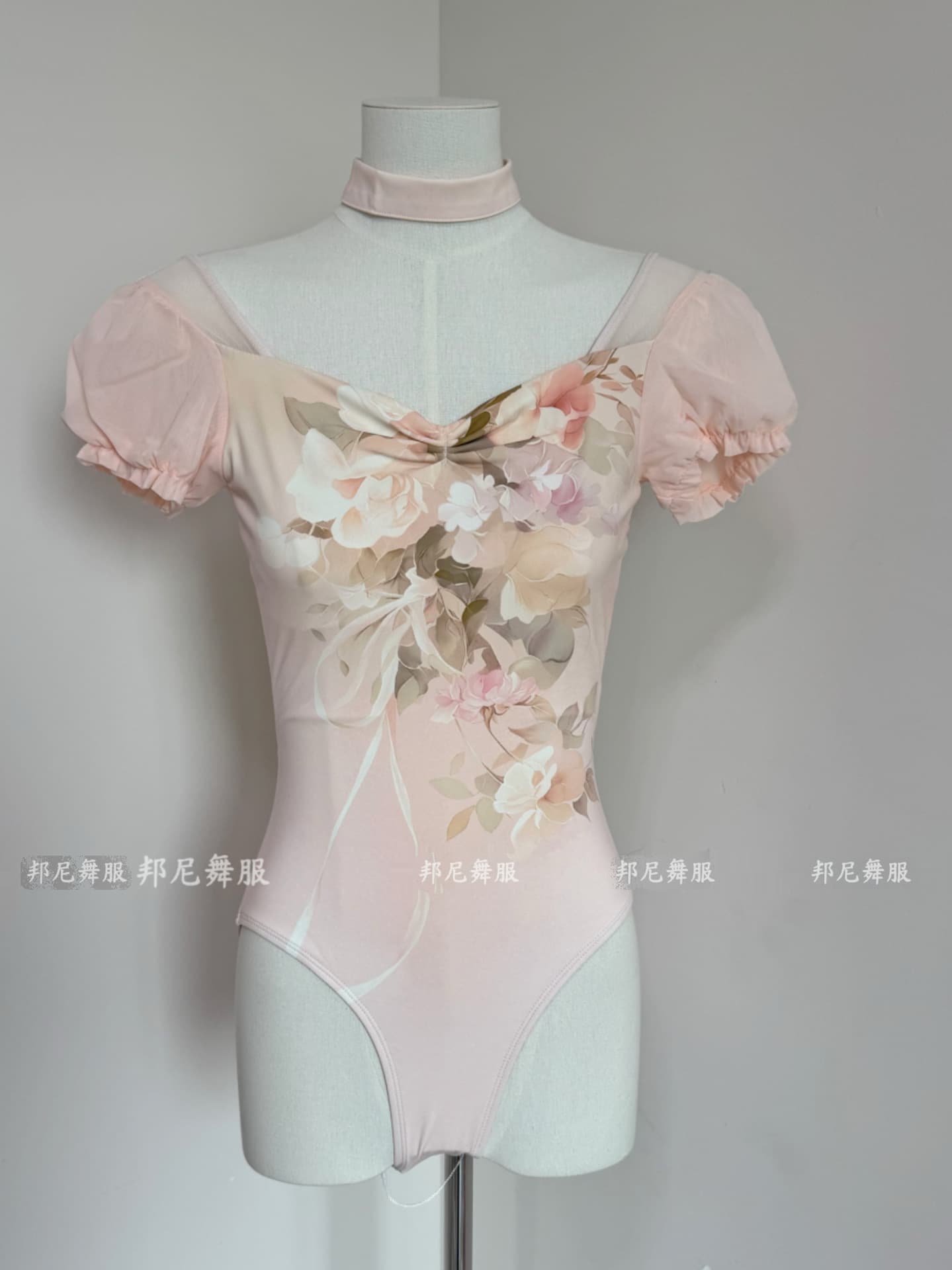 Bonnie dance clothes for adults, new jumpsuits, gymnastics suits, short-sleeved bodysuits, printed puff-sleeved ballet training suits