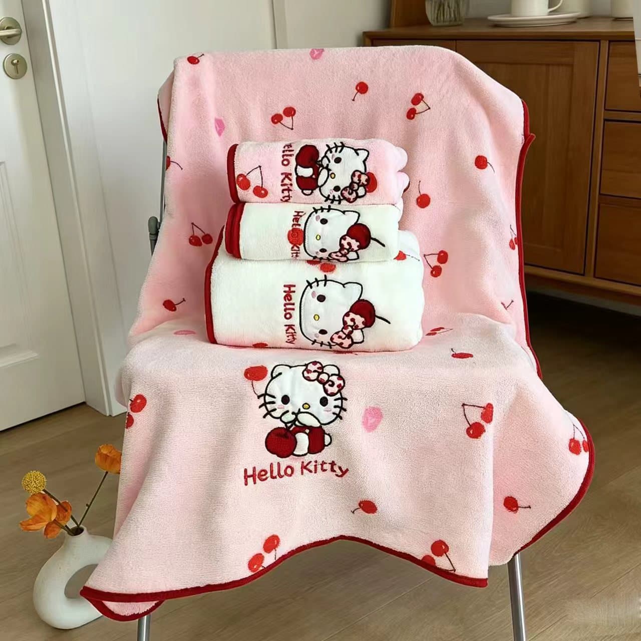 New Cherry Kitty dry hair cap, coral velvet towel, absorbent and quick-drying, cute girly heart printed wrap bath towel