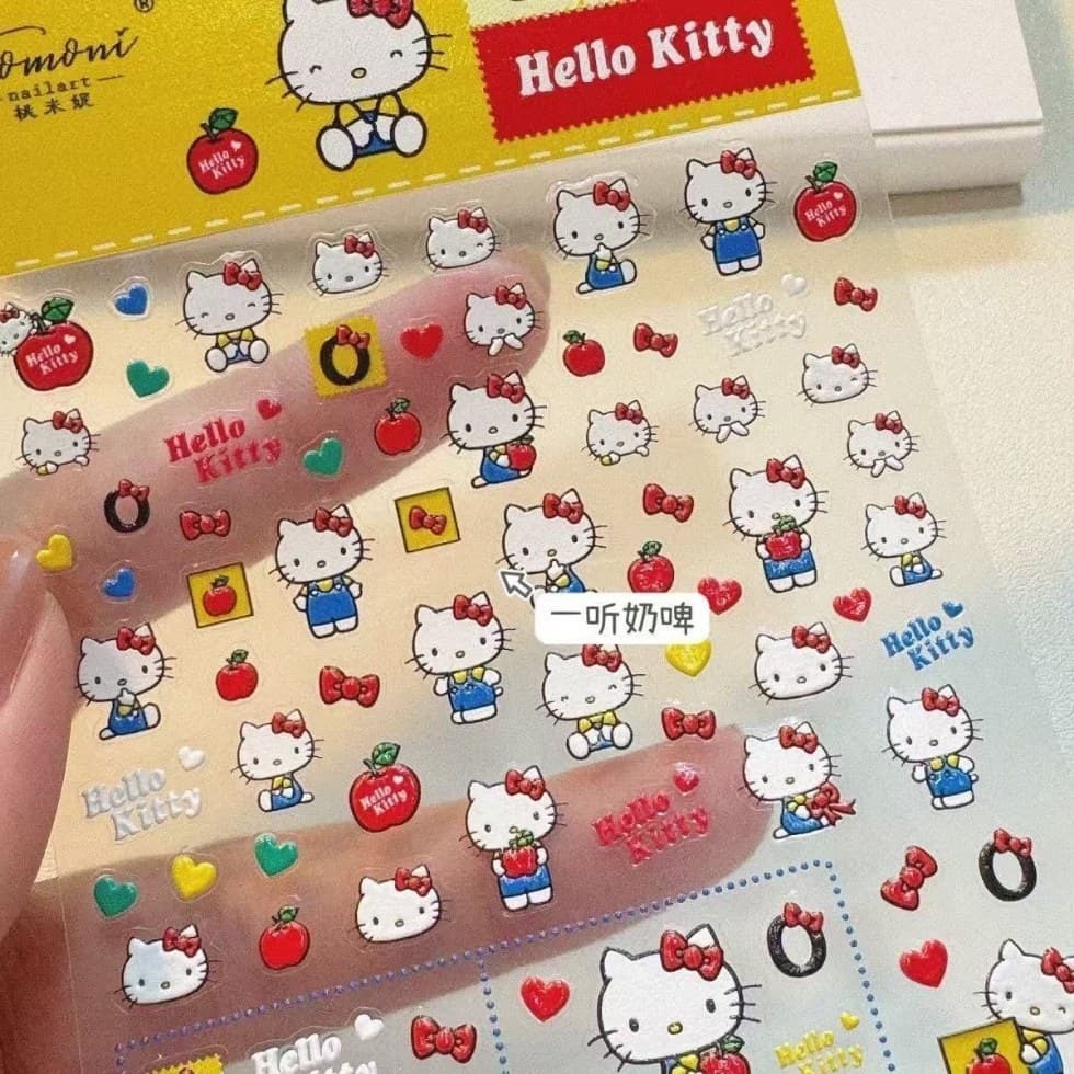 New Sanrio Hello Kitty Embossed 3D Stereo Nail Art Sticker Girl Cartoon Cute Adhesive Pen Holder Camera Sticker