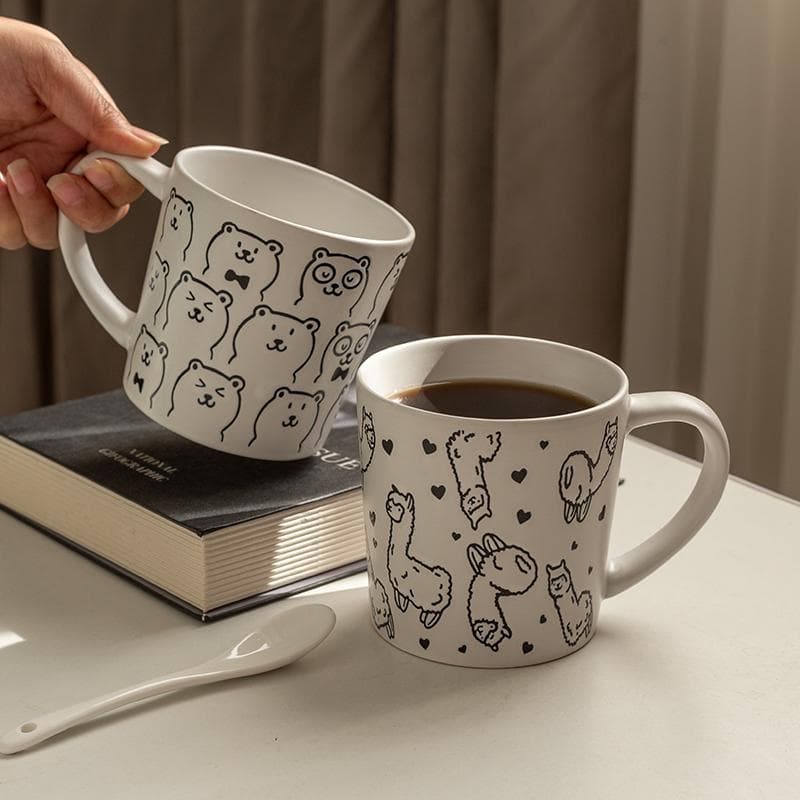 Cute Alpaca Bow Tie Bear Ceramic Mug Large Capacity Home Couple Friend Office Water Cup Gift