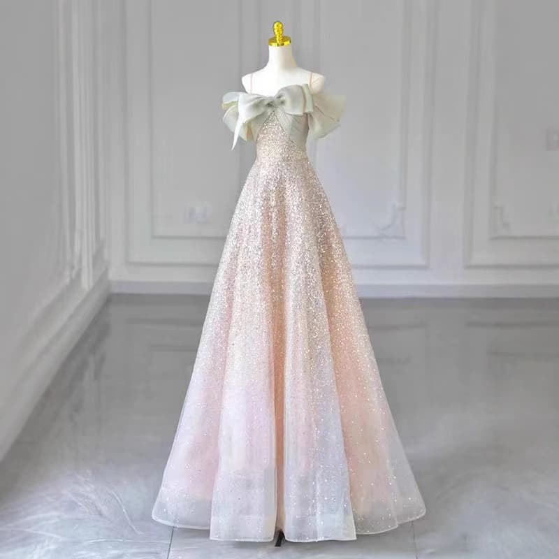 Pink Sequin Evening Gown Banquet Dress 2026 New Long Style Unique Fashion Engagement Toasting Dress Bride