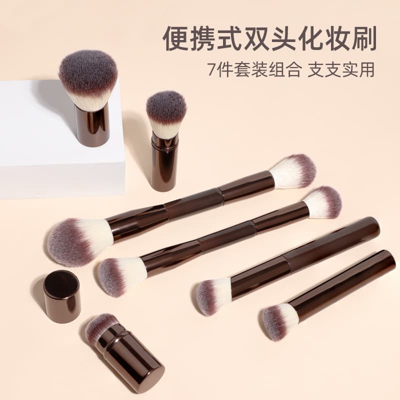 Cross-border New Dual-Ended Makeup Brush Angled Foundation Brush Powder Brush Blush Brush with Cap Retractable Beauty Tool