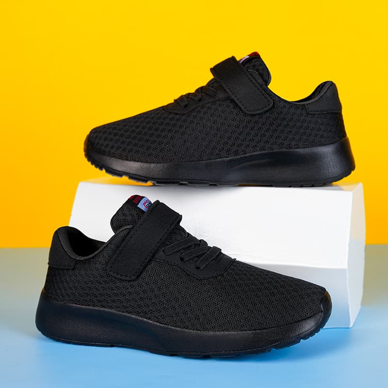Boys' Sports Shoes, Kids' Double Mesh Breathable Athletic Shoes, Hot-Selling Running Shoes for Middle and Big Boys, Soft Sole All-Black Shoes