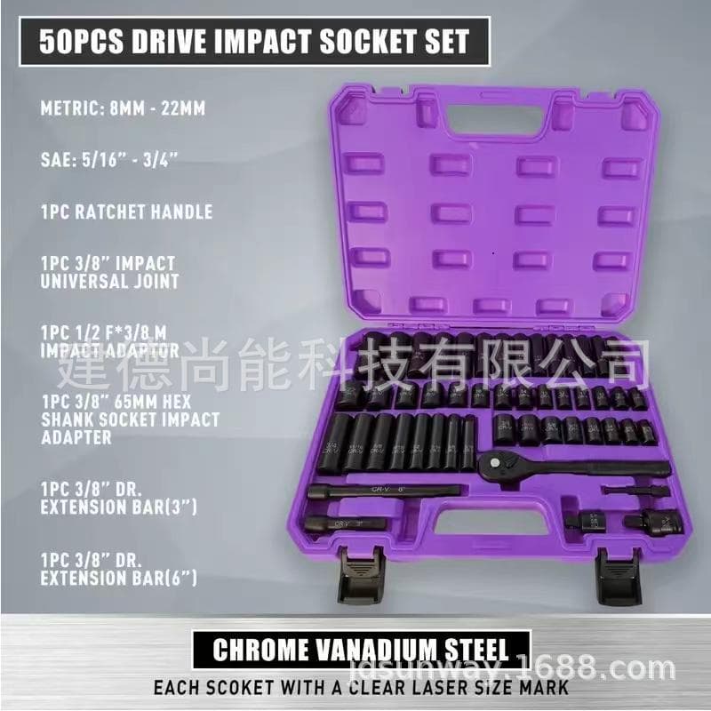 3/8" Purple 50-Piece Socket Set, Hot Seller in E-commerce
