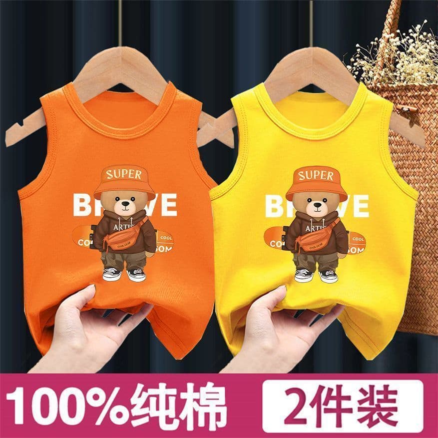 Baby vest pure cotton cartoon inner wear belly protection bottoming girl suspender boy sleeveless top waistcoat children's wear
