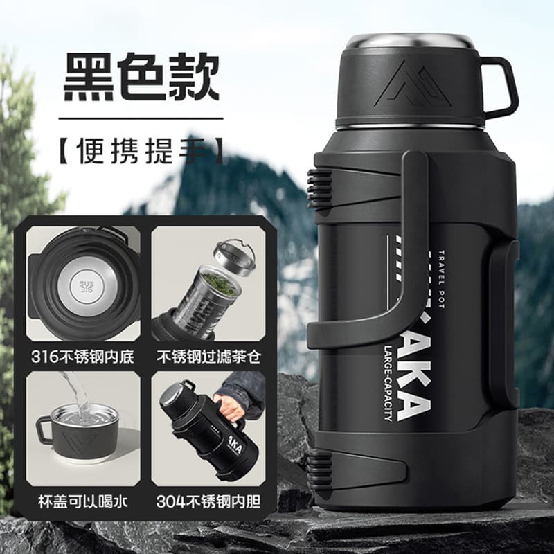 316 Stainless Steel Insulated Water Bottle Large Capacity 5L Tea-Water Separation Hot Water Bottle Outdoor Travel Kettle Wholesale