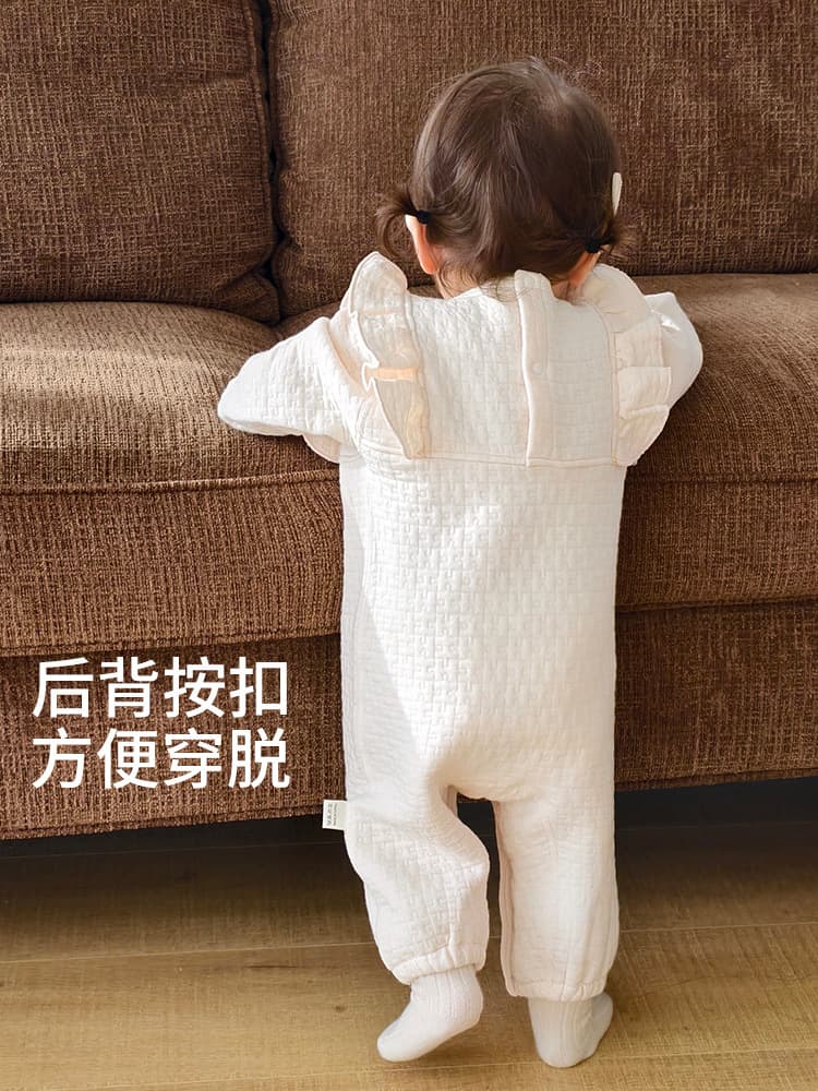 Baby Girl Cotton-Padded Romper Autumn Winter Warm Infant Cute Princess Style Air Layer Crawling Suit