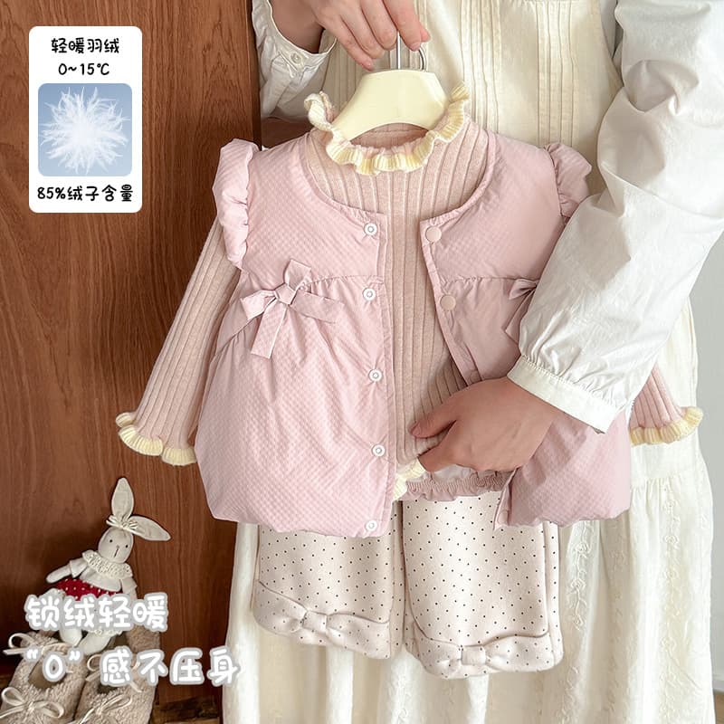 Girls' White Duck Down Vest Autumn/Winter New Baby Girl Bow Down Vest Class A Infant Sleeveless Outerwear