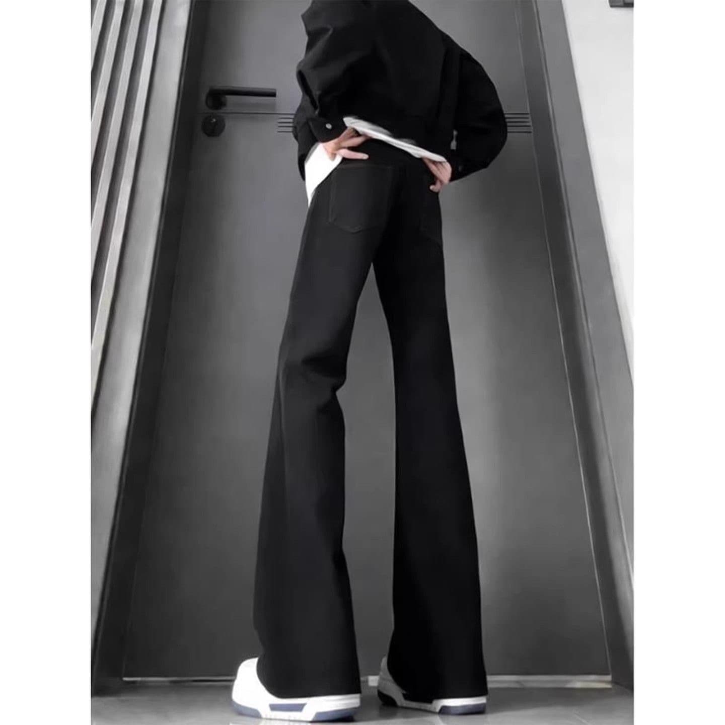 American scimitar black cow vibe jeans men's slightly flared trendy black pants slim narrow version slimming straight pants