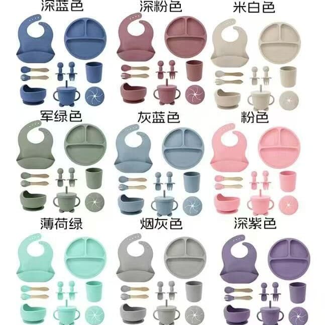 Silicone baby tableware set 10-piece silicone dinner plate suction cup silicone children's dinner plate suction cup baby supplies