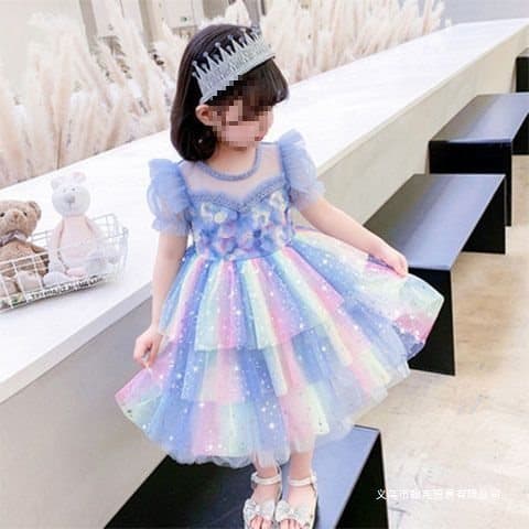 Girls' Summer New Arrival 2025 Stylish Elsa Princess Dress Frozen Tulle Dress