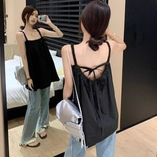 Designer Niche Black One-Shoulder Camisole Vest for Women, Summer Outerwear Sleeveless Top, Off-Shoulder Babydoll Top