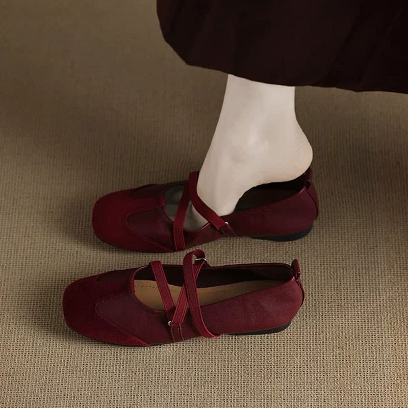 Ballet Evening Shoes for Dresses Women's Shoes 2026 Spring Autumn Flat Vintage Red Birkenstock Mary Jane Flats