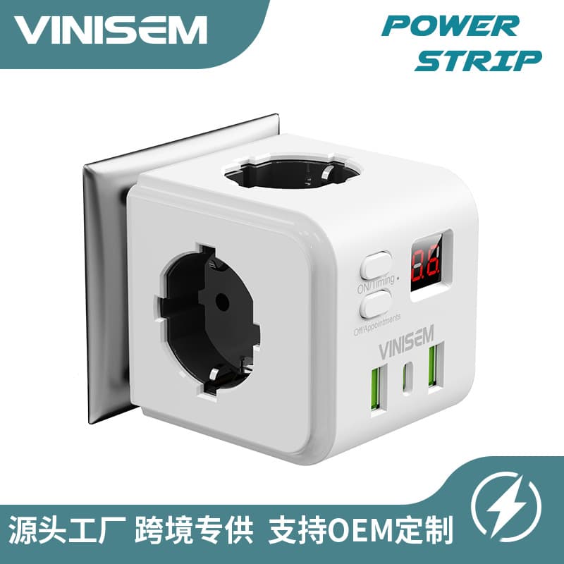 Cross-border Customized Scheduled Timer EU Cube USB Socket Type-C Power Strip EU Standard Multi-Outlet Adapter