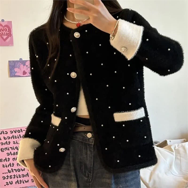 French Knit Elegant Style Faux Mink Cardigan Coat, Autumn/Winter New 2025 Short-Length High-End Sweater Niche Top