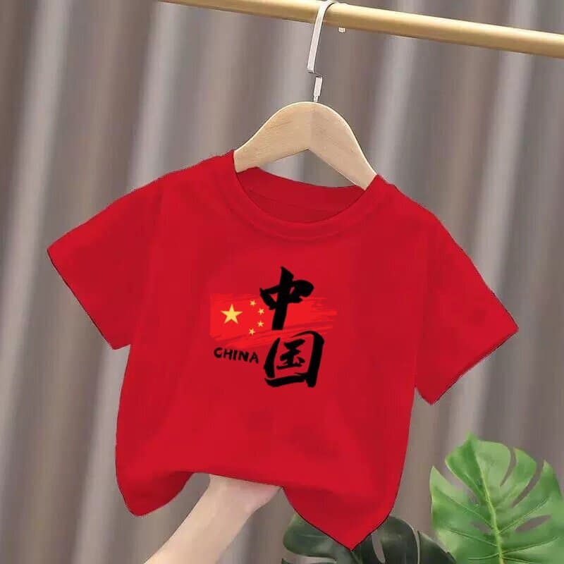 Pure Cotton Summer Short-Sleeved T-Shirt for Boys and Girls, Children's 2026 New Style, Stylish Red Top for Middle-Aged and Older Children