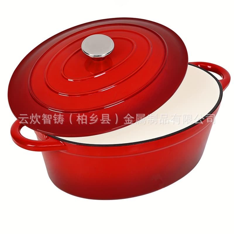Cross-border Cast Iron Enamel Pot Oval Pot Stew Pot Flat Bottom Pot Fish Soup Pot for Stove and Induction Cooker Hot Selling Export