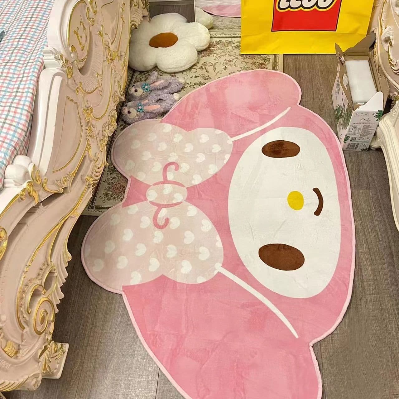 Cute Melody Girl Heart Imitation Cashmere Floor Mat Living Room Dirt-Resistant Cold-Proof Carpet Bedroom Soft Decorative Bedside Rug