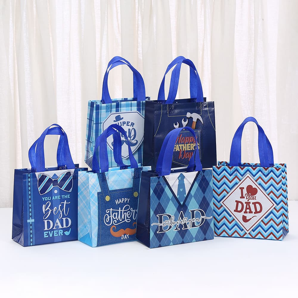 Cross-border Father's Day non-woven gift bag Cartoon printed aluminum film gift tote bag Dad gift packaging bag