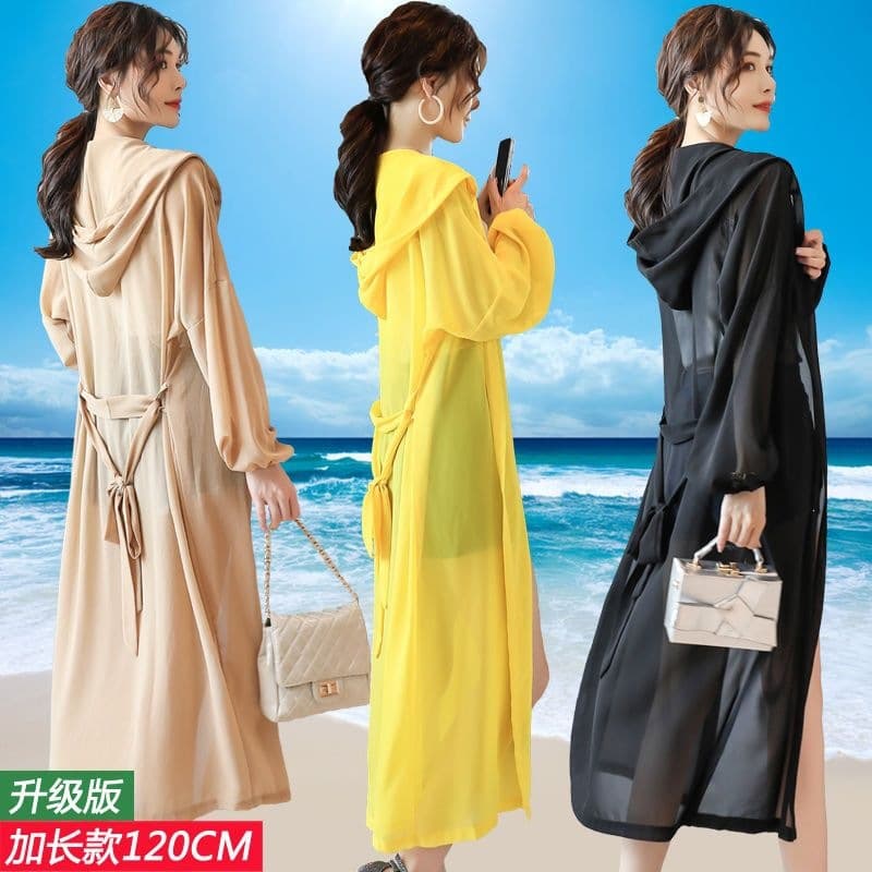 Long Women's Sun Protection Jacket Summer Thin Coat 2022 New Chiffon Sunscreen Shirt Beach Sun Protection Outerwear Over Knee