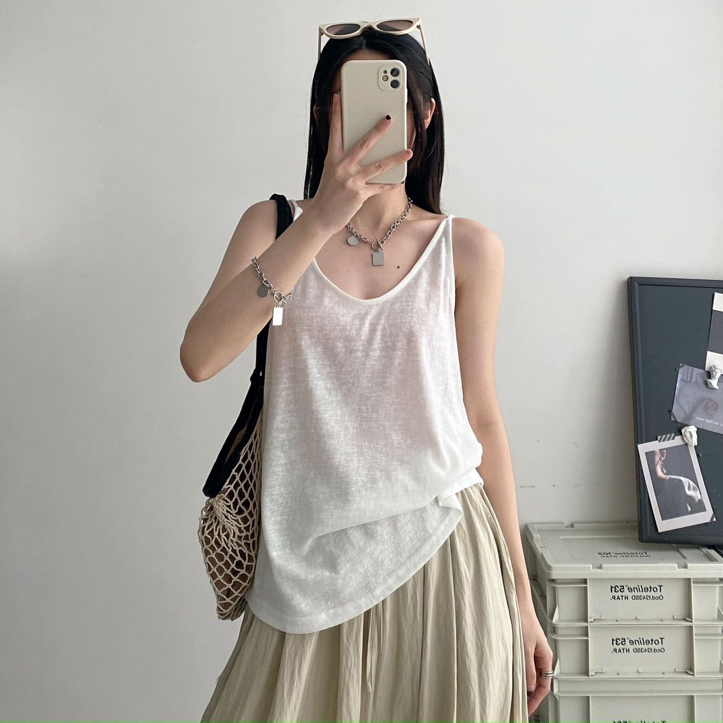 Fashionable Snowflake Cotton Camisole Women's Inner Wear Summer 2025 New White Bottoming Loose Sleeveless Top for Women