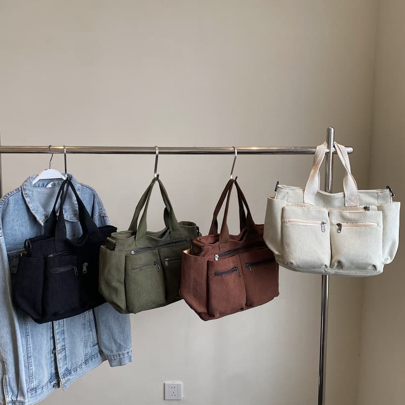 Large Capacity Corduroy Bag 2025 Summer New Korean Style Artistic Shoulder Crossbody Bag Minimalist Multi-Pocket Handbag