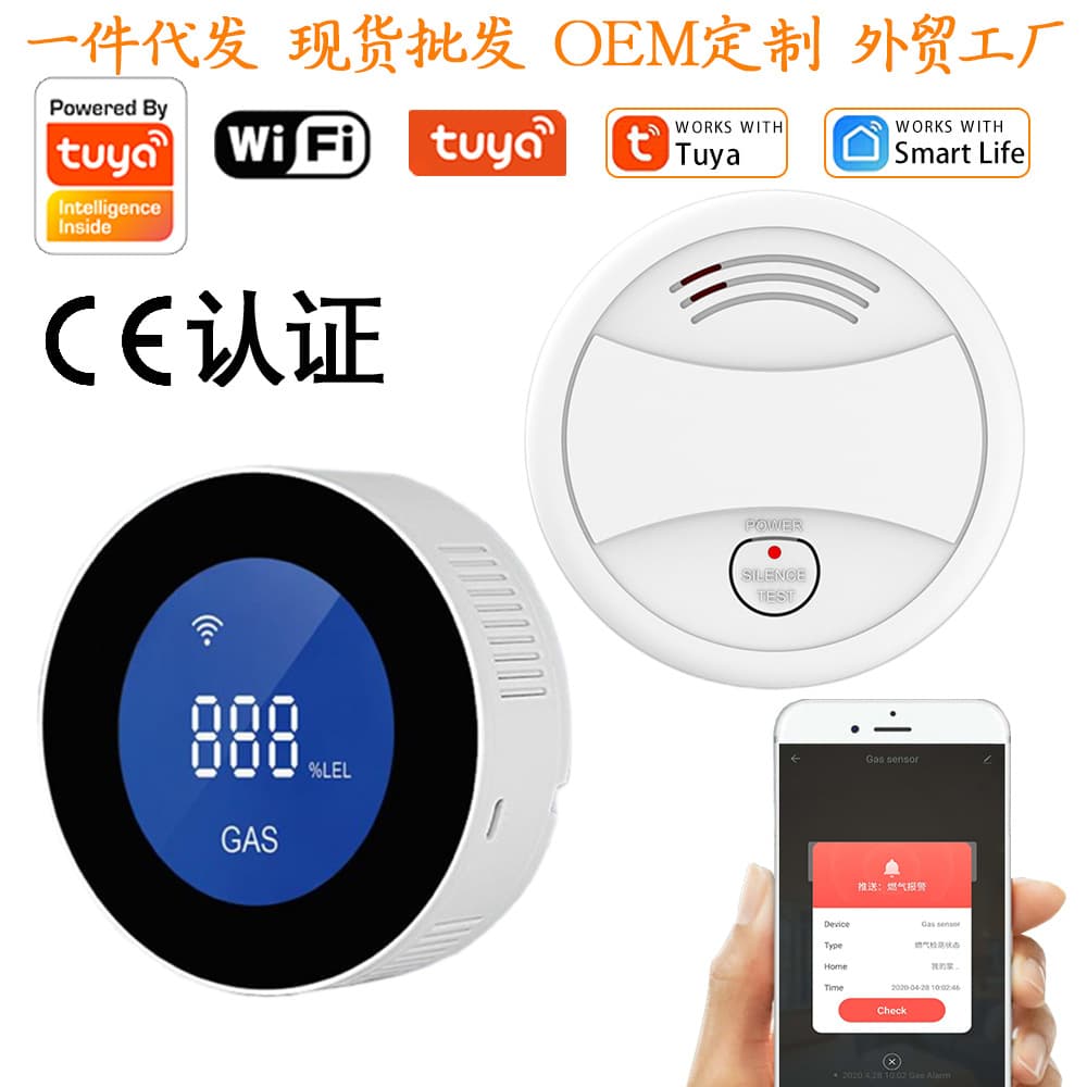 Cross-Border Hot-Selling Graffiti WiFi Gas Detector App Remote Wireless Gas Leak Alarm for Kitchen and Warehouse