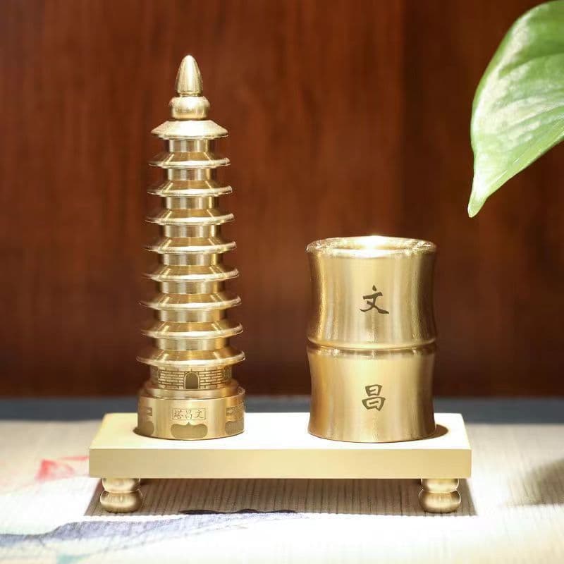 Wenchang Tower Ornaments Pure Copper Pen Holder Study Pagoda Nine-story Gold List Title Desk Crafts
