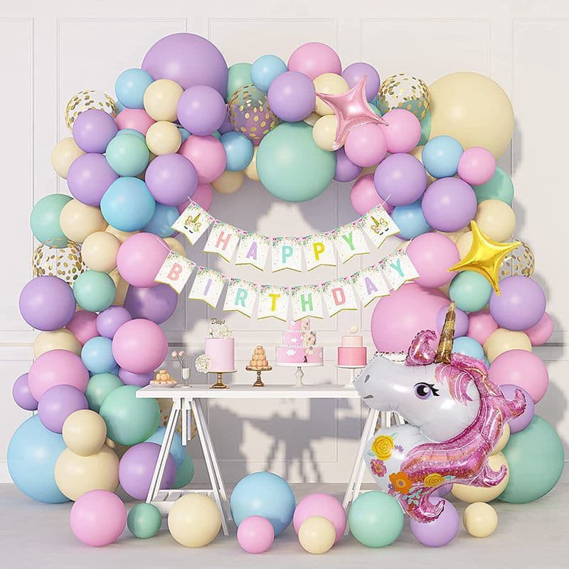 Cross-border unicorn birthday balloon macaron balloon birthday party holiday decoration room layout opening balloon
