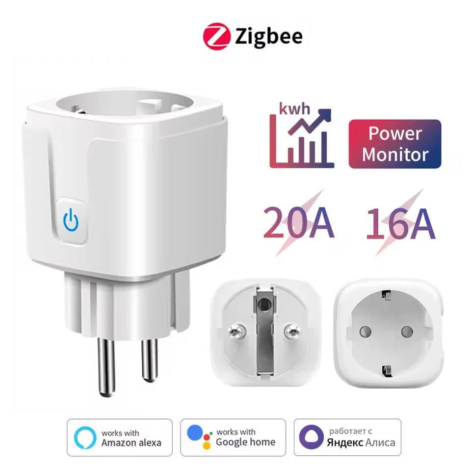 Cross-border Zigbee 3.0 EU Plug 16/20A with Energy Monitoring, Compatible with Alexa and Zigbee 3.0 Gateways