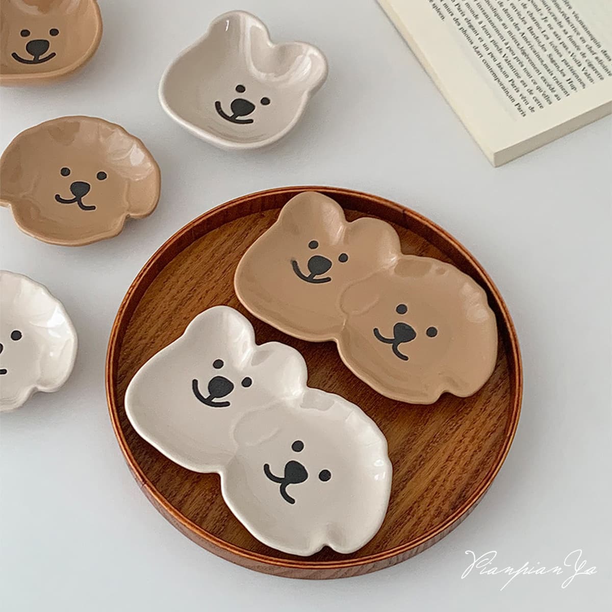 Cute Puppy Ceramic Dipping Sauce Dish, Cartoon Small Plate for Home Use, Snack Plate, Bone Plate, Sauce Dish, Seasoning Dish
