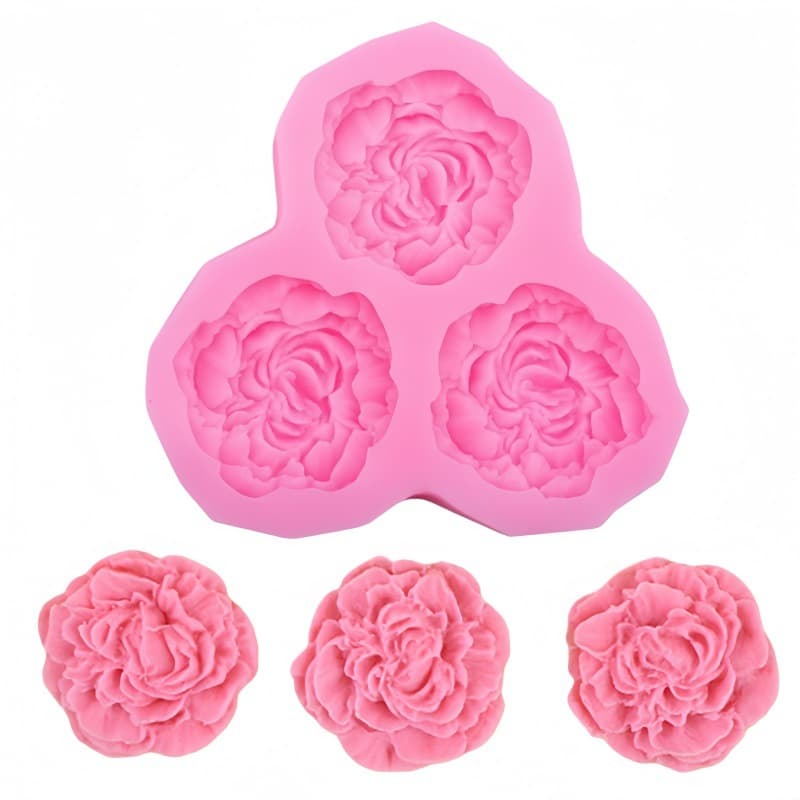 Three peony flower silicone mold diy crystal glue resin flower car aromatherapy plaster ornaments decorative mold