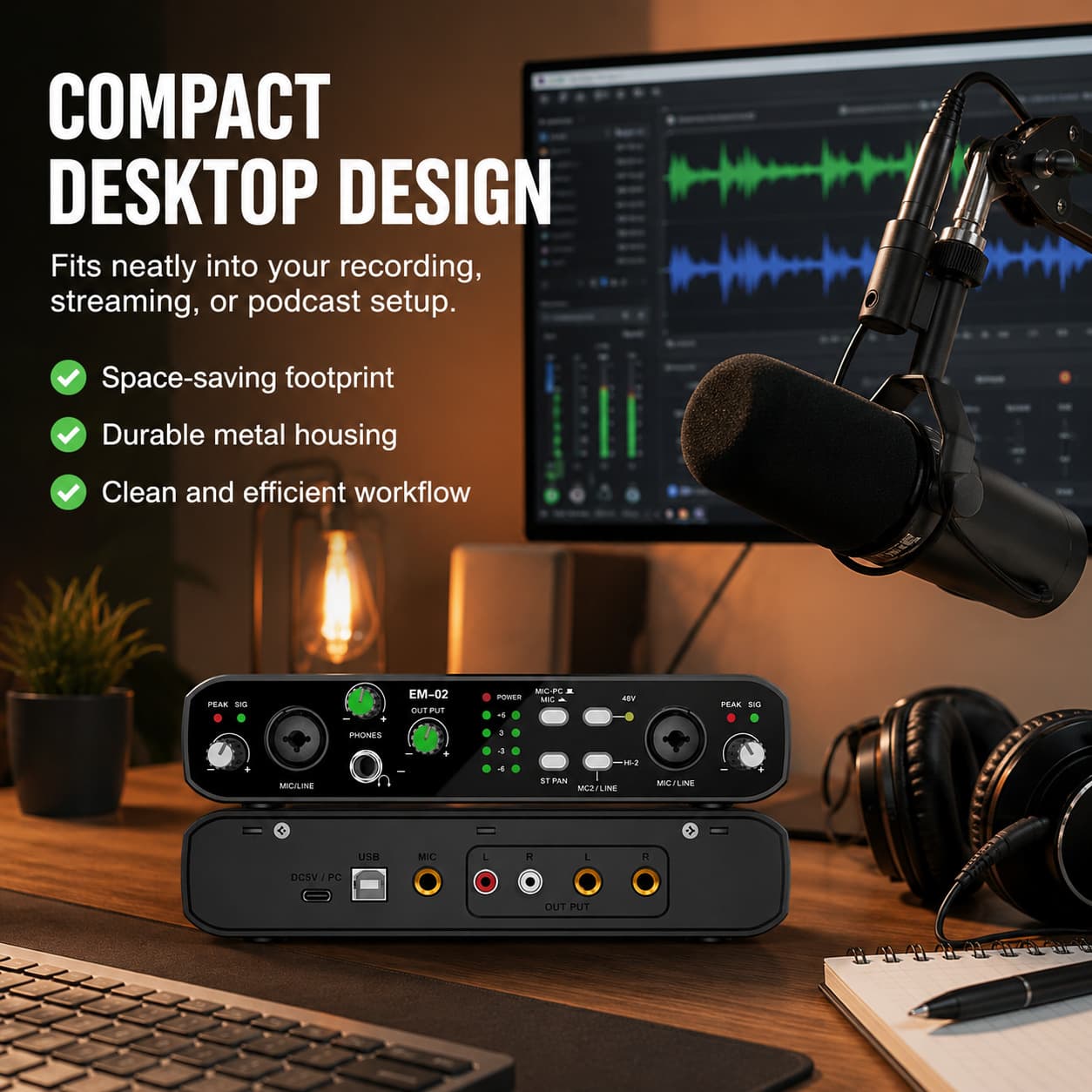 In-Ear Recording External Sound Card USB Plug-and-Play Audio Capture Card for PC Multi-Scenario Sound Card