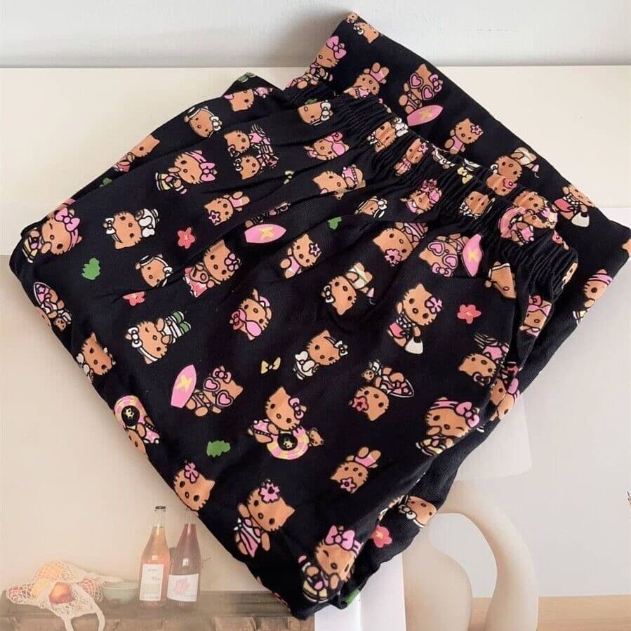 Plus Size Comfortable KT Cat Print Sleepwear Pants Casual Home Wear Spring Autumn Loose Fit Outerwear Large Size Long Trousers