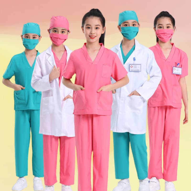 Children's Doctor Costume Nurse Outfit Cotton White Coat Kindergarten Career Role Play Surgical Suit Performance Costume