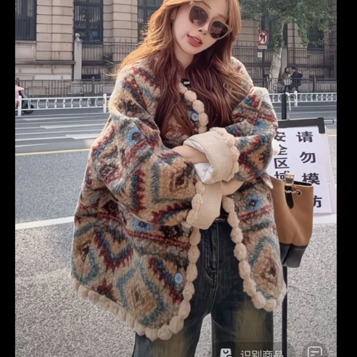 Laoqian Xiao Xiangfeng Faux Lamb Fur Eco-Leather Jacket Women Short Winter Plush Fleece Motorcycle Coat