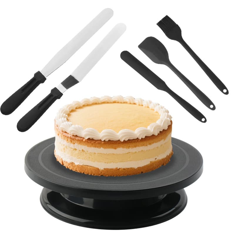 Plastic rotating cake decorating turntable with cream spatula, DIY baking tool set with fixed base