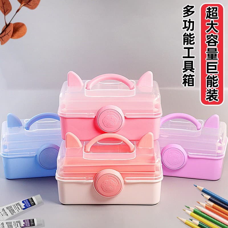 Three-Layer Sticker Storage Box, Large Capacity Foldable Wax Seal Case for Nail Art and Accessories with Waistband Option