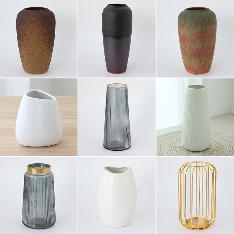 Nordic Minimalist Creative Light Luxury Transparent Vase Ceramic Flower Pot Flower Vessel Glass Vase Living Room Dining Table Decoration