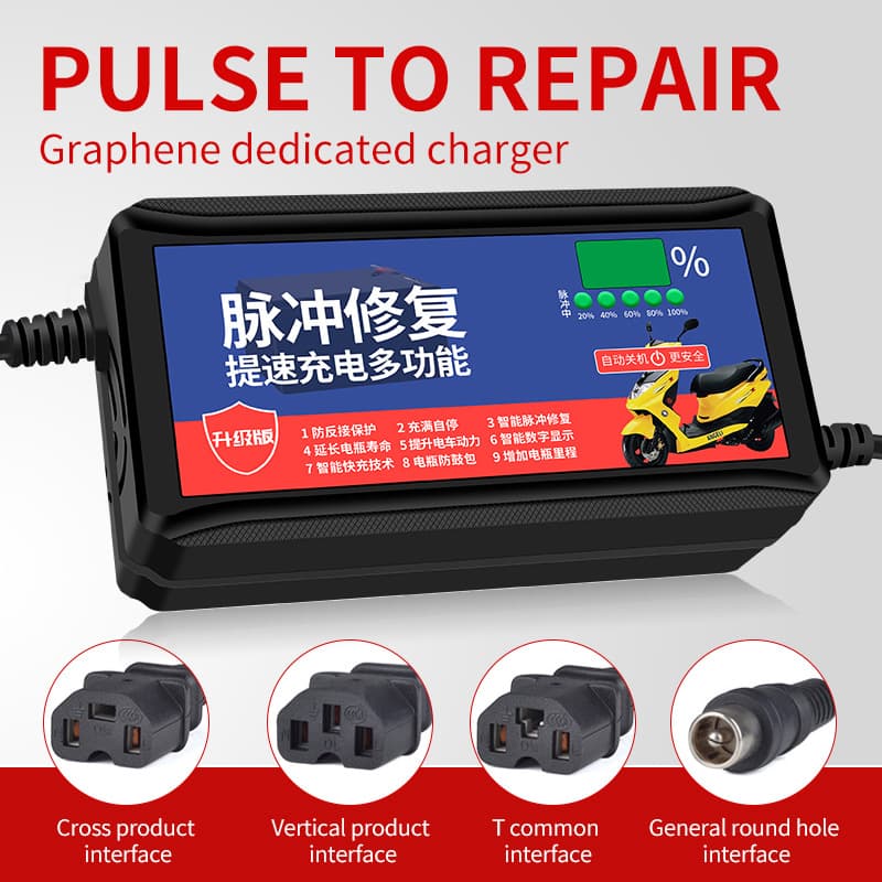 Lead-Acid Battery Charger, Electric Vehicle Charger, Timed Pulse Auto-Stop, Intelligent Digital Display E-Bike Charger